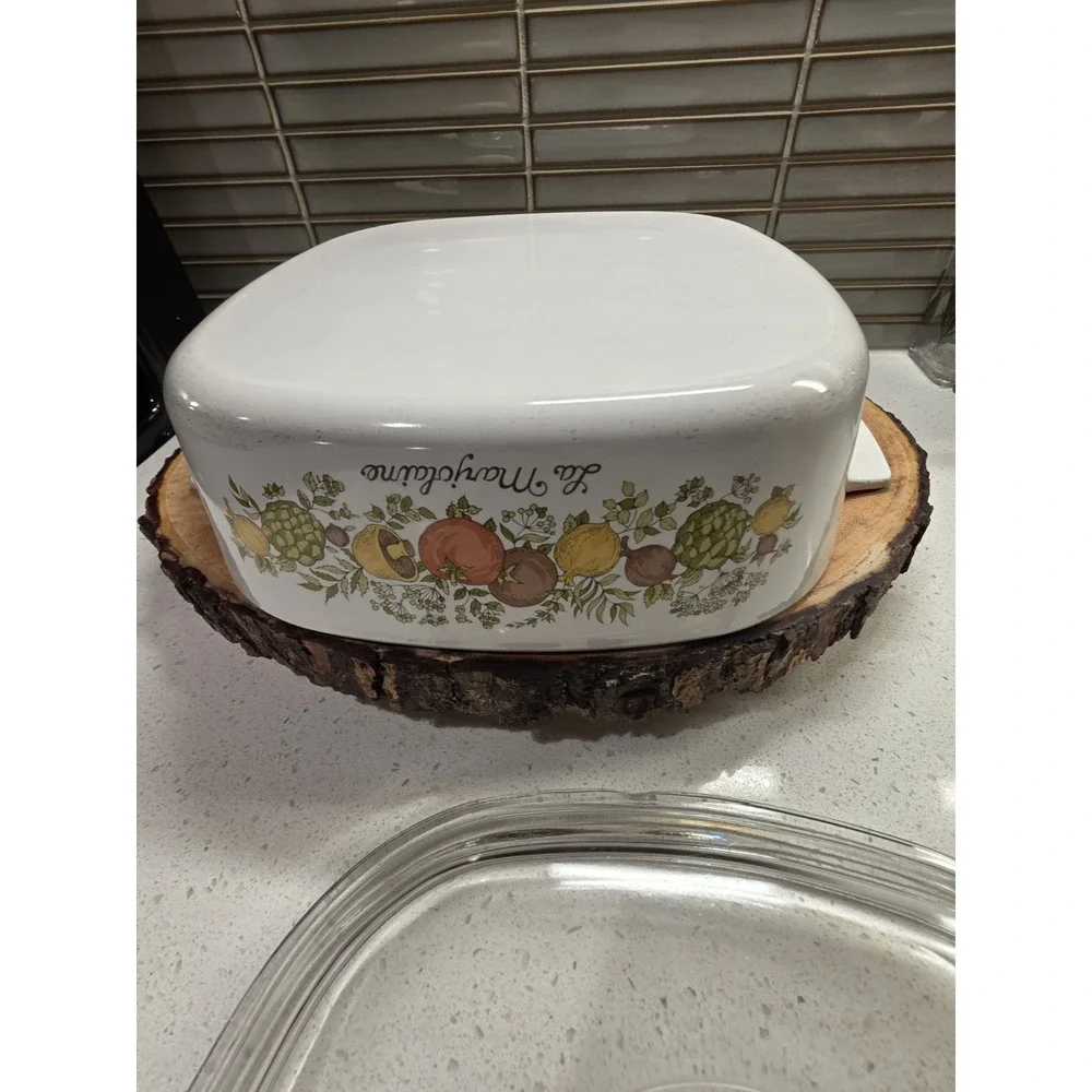 Corning Ware Spice of Life L'Echalote A-8-B Dish w/Clear Pyrex A-9-C Lid 1.4L